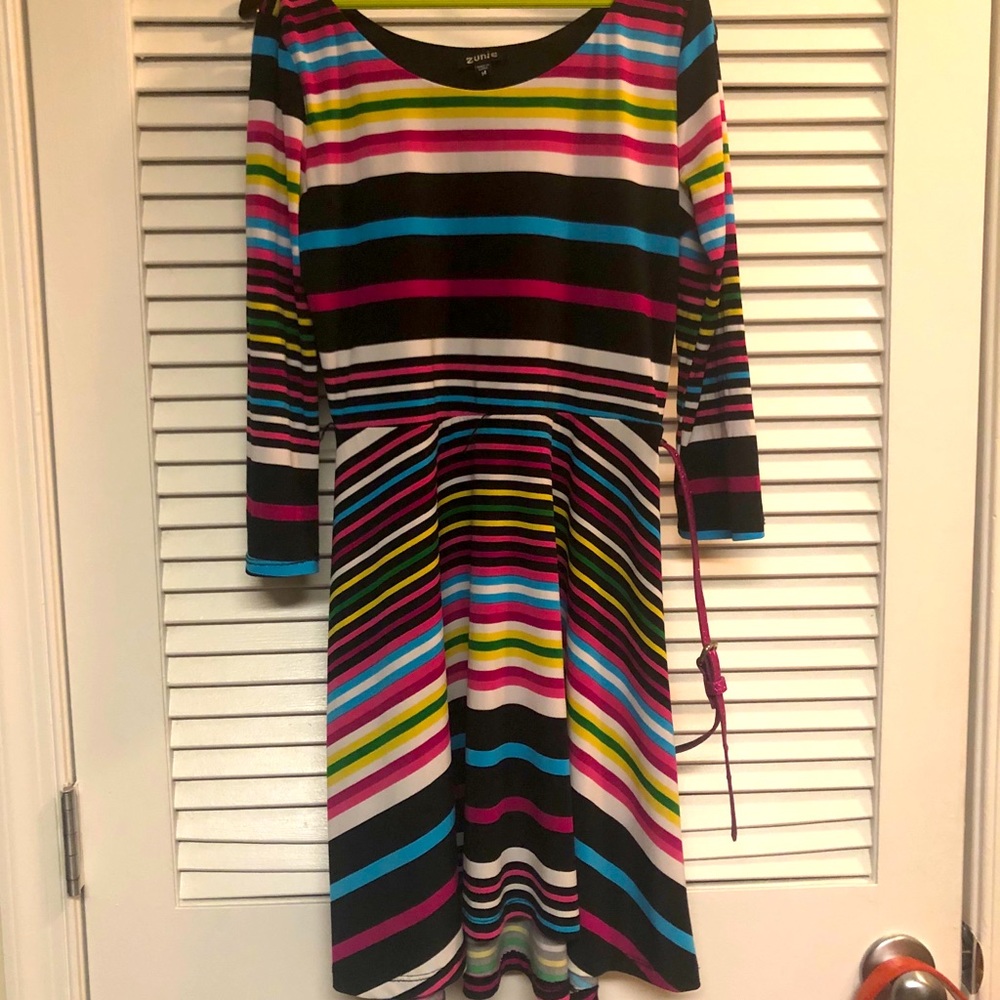 Zunie 2PC girls stripe dress pink glitter belt 12